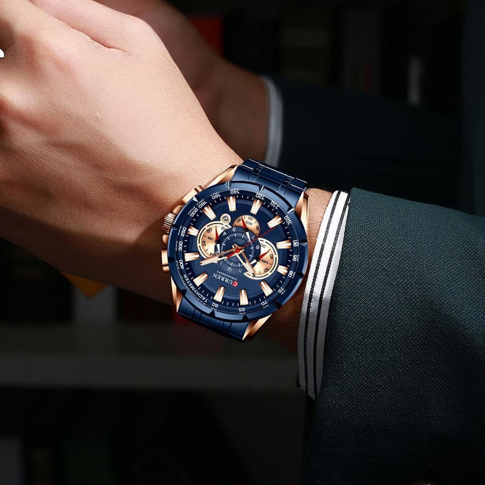 New Style Blue  & Rose Gold Waterproof Chronograph Wristwatch  Sports Watch - Picture 3 of 5